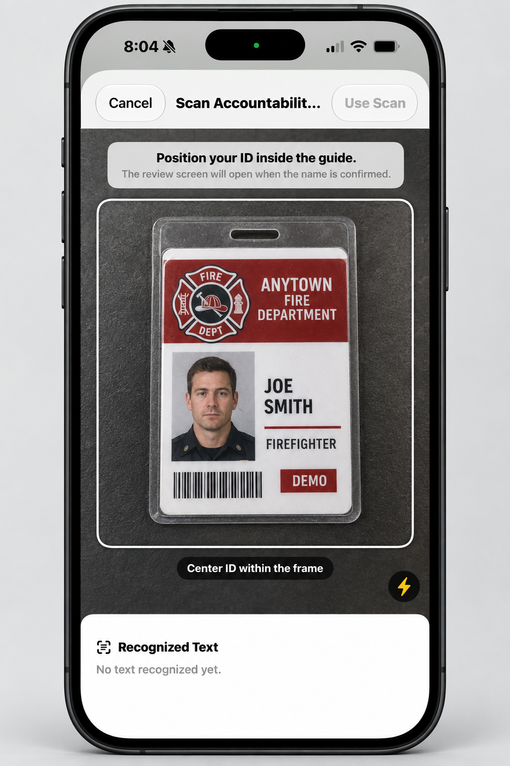 Fireground Manager iPhone accountability tag scanning