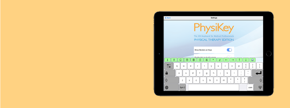PhysiKey keyboard showing PT medical symbols on iPad