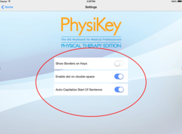 PhysiKey settings screen showing configuration options