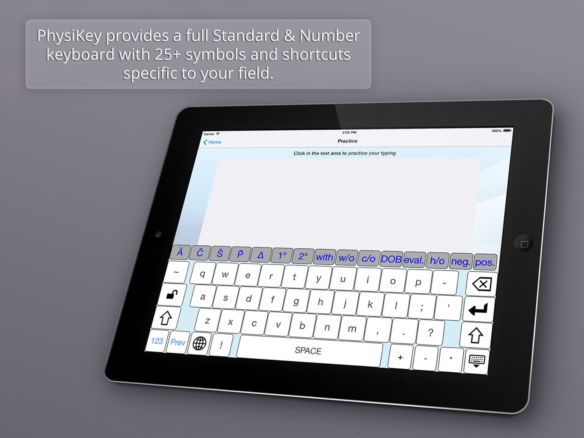 Use the Next / Prev key to switch between top bars & access the full set of symbols and shortcuts